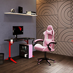 CorLiving Ravagers Gaming Chair in Pink and White, , rollover