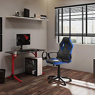 CorLiving Mad Dog Black and Blue Gaming Chair, , rollover