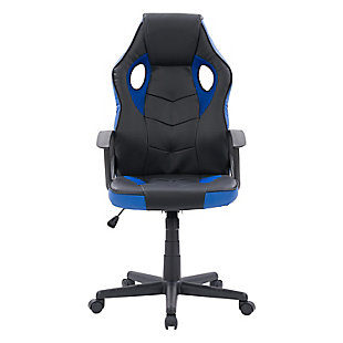 CorLiving Mad Dog Black and Blue Gaming Chair, , large