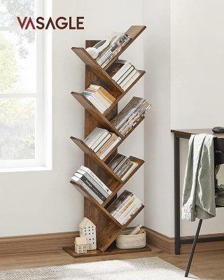 Bookshelf Ladder Shelf 4 Tiers Shelf Industrial Bookshelf Standing Shelf  For Bedroom Living Room Book Shelves and Bookcase Rustic Brown