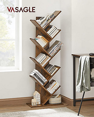 Bookcases Tree Bookshelf, 8-Tier Floor Standing Bookcase, with Wooden Shelves for Living Room, Home Office, Rustic Brown ULBC11BX, , rollover