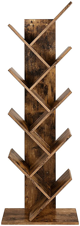 Bookcases Tree Bookshelf, 8-Tier Floor Standing Bookcase, with Wooden Shelves for Living Room, Home Office, Rustic Brown ULBC11BX, , large