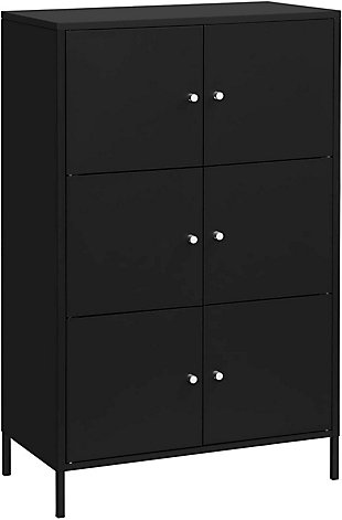 SONGMICS 3 Tier Metal Cabinet, Multipurpose Storage Organizer Stand with 6 Doors, Max. Load Capacity 33 lbs per Shelf, Black, Black, large