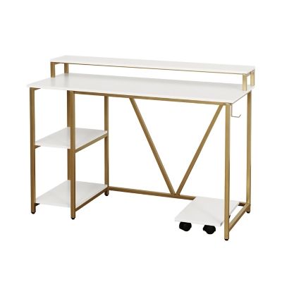 Techni Mobili White and Gold Desk for Office with Drawers & Storage