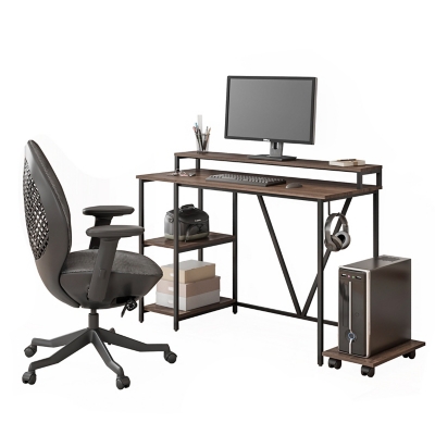 Techni Mobili Industrial Writing Desk, Walnut, Walnut, large