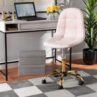 Baxton Studio Kabira Swivel Office chair, Blush Pink/Gold, rollover