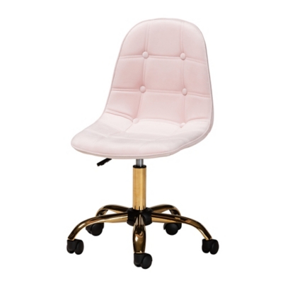 Baxton Studio Kabira Swivel Office chair, Blush Pink/Gold, large
