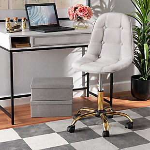Baxton Studio Kabira Swivel Office chair, Gray/Gold, rollover