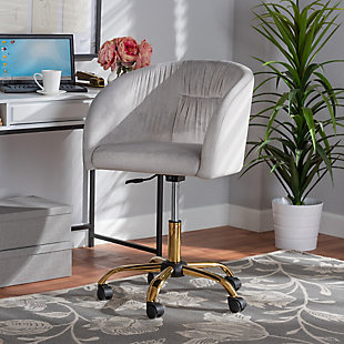 Baxton Studio Ravenna Swivel Office Chair, Gray/Gold, rollover