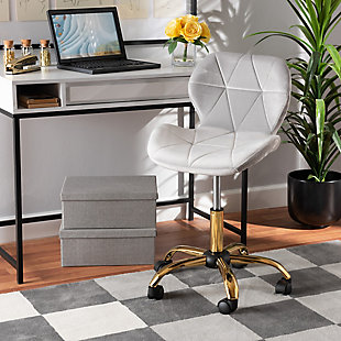 Baxton Studio Savara Swivel Office Chair, Gray/Gold, rollover