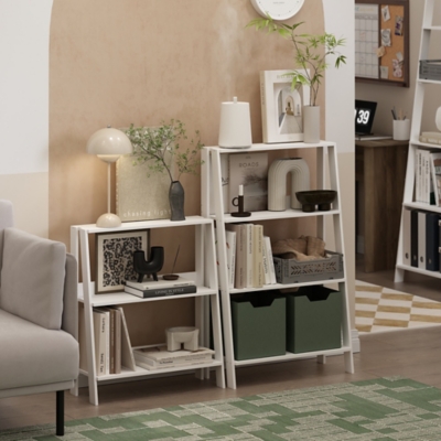Furinno 38" Ladder Bookcase, White, rollover