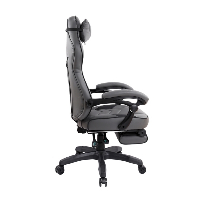 Side view of reclining gaming chair with footrest extended