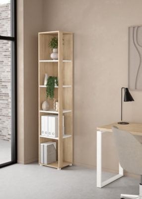 Sign 5 Shelf Narrow Bookcase, Jackson Hickory/White, rollover