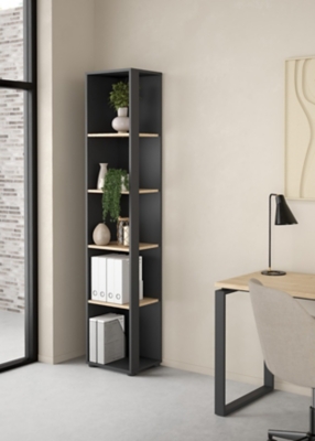 Sign 5 Shelf Narrow Bookcase, Jackson Hickory/Gray, large
