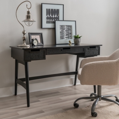 Linon Cadman Rattan Desk, Black, rollover