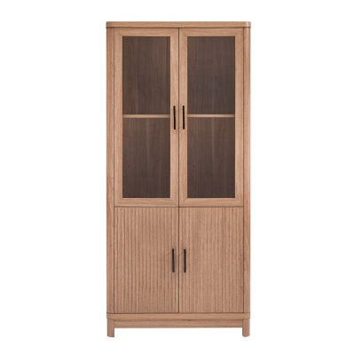 Manhattan Comfort Jodie 68" Bookcase With Tempered Glass Doors, Maple, large