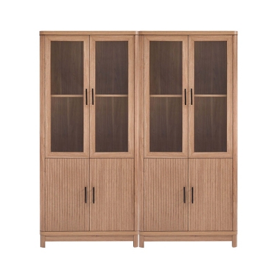 Manhattan Comfort Jodie 68" Bookcase With Tempered Glass Doors (Set of 2), Maple, large
