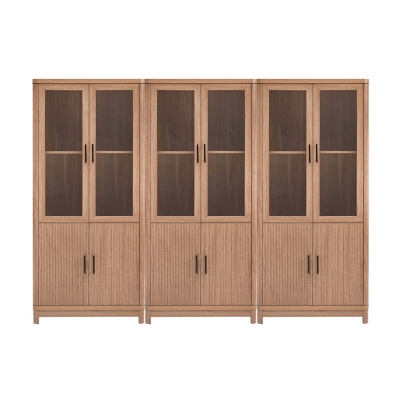 Manhattan Comfort Jodie 68" Bookcase With Tempered Glass Doors (Set of 3), Maple, large