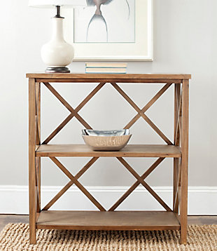 Relatively small but mighty handy, this 2-tier bookcase is so multifunctional; be it in the office, bedroom or powder room. Clean-lined design with X-back styling is simply striking. Medium oak finish is warm and richly rustic.Made of wood | Medium oak finish | 2 shelves | Assembly required