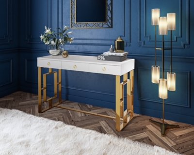 TOV Furniture Audrey White Lacquer Desk, White, rollover