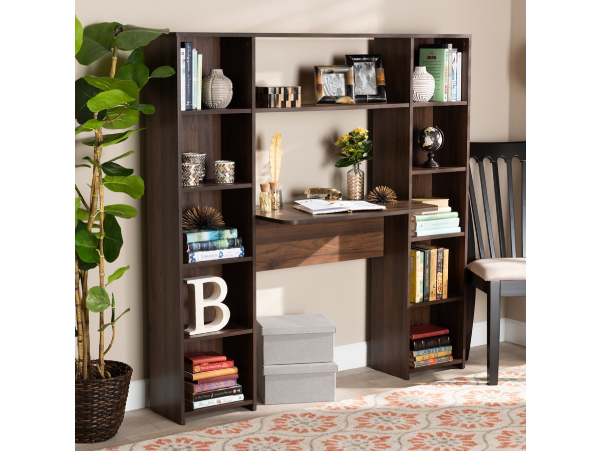 Baxton Studio Ezra Storage Computer Desk with Shelves Ashley