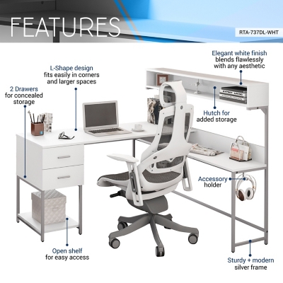 Techni Mobili Home Office Workstation with Storage - White