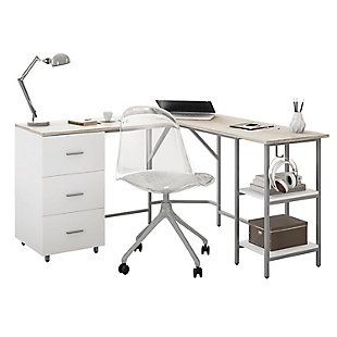 Techni Mobili L-Shape Home Office Desk with Storage, Sand, Sand, large