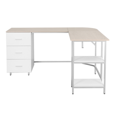 Techni Mobili L-Shape Home Office Desk with Storage, Sand, Sand, large