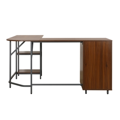 Techni Mobili L-Shape Home Office Desk with Storage, Walnut | Ashley