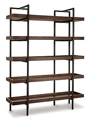 If you’re a fan of urban industrial design, it’s easy to see why the Starmore bookcase is a bestseller. The metal frame is sleek, sculptural and ultra modern. Beautified with an oiled walnut-tone finish, five gallery shelves stack up to great form and function.Shelves made with wood, acacia veneers and engineered wood | Metal frame with bronze-tone finish | 5 fixed shelves | Excluded from promotional discounts and coupons | Estimated Assembly Time: 30 Minutes