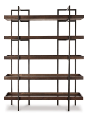 If you’re a fan of urban industrial design, it’s easy to see why the Starmore bookcase is a bestseller. The metal frame is sleek, sculptural and ultra modern. Beautified with an oiled walnut-tone finish, five gallery shelves stack up to great form and function.Shelves made with wood, acacia veneers and engineered wood | Metal frame with bronze-tone finish | 5 fixed shelves | Excluded from promotional discounts and coupons | Estimated Assembly Time: 30 Minutes