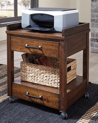 Baldridge 2 Drawer Printer Stand with USB Charging, Rustic Brown