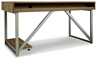 Elevate your style and up your game with the ultra-cool Barolli gaming desk. Clean and contemporary, this mixed media designer desk includes a metal frame in silvertone finish, topped with an engineered wood surface with replicated wood grain. Setting you up for success: a large open raceway for power cord management and an LED back light with multiple color options for an enhanced gaming experience. Along with a PC stand for easy access, this gaming desk features a dual USB charging port and storage cubby for headsets.Engineered wood top with replicated wood grain | Metal frame with silvertone finish | Open raceway for power cord management | LED back light with multiple color options (includes remote control) | PC stand | Dual USB charging port | Open storage cubby/storage cubby for headsets | Assembly required | Estimated Assembly Time: 30 Minutes