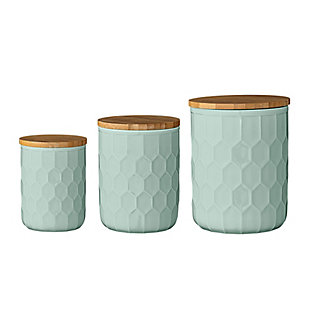 4-1/2", 5" And 5-1/2"h Stoneware Canisters With Bamboo Lid, Mint, Set Of 3, , rollover
