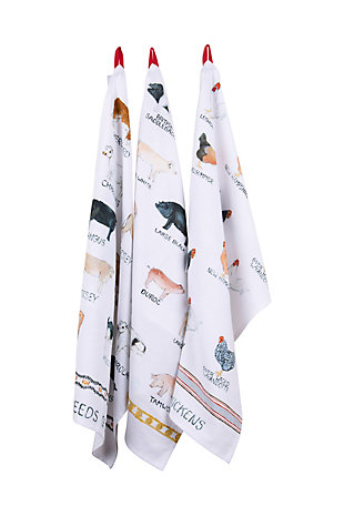 Cotton Tea Towel With Farm Animal Image (set Of 3 Animal Designs), , large