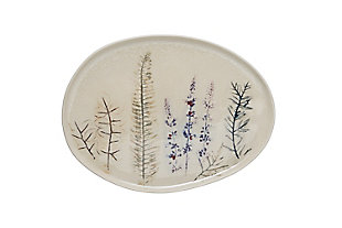 Creative Co-Op 13-1/2"l X 10-1/4"w Oval Stoneware Debossed Floral Platter, Reactive Crackle Glaze (each One Will Vary), , large