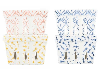 Creative Co-Op Stoneware Berry Baskets With Stamped Patterns (set Of 4 Colors/patterns), , large