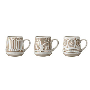 Creative Co-Op 4"h Stoneware Mug, Beige, 3 Styles, , rollover