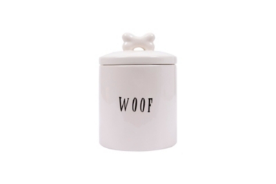 6" Round X 8-1/2"h Ceramic Canister With Bone "woof", , large