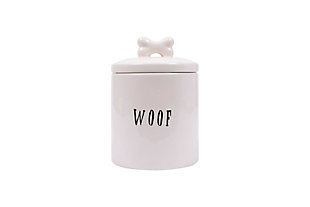 6" Round X 8-1/2"h Ceramic Canister With Bone "woof", , large