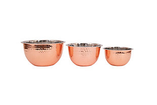 5, 3 And 1-1/2 Quart Hammered Stainless Steel Bowls, Copper Finish, Set Of 3, , large