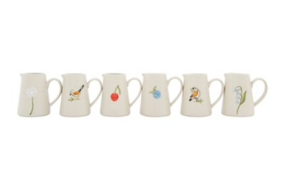 White Stoneware Creamer With Hand-painted And Embossed Birds (set Of 6 Designs), , large