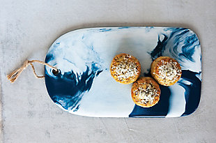 13-1/2"l X 7-3/4"w Ceramic Cheese/cutting Board, Marble Glaze, Blue (each One Will Vary), , rollover
