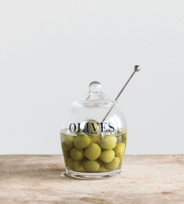 4" Round X 5-1/2"h Glass Jar With Stainless Steel Slotted Spoon, Set Of 2 "olives", , rollover