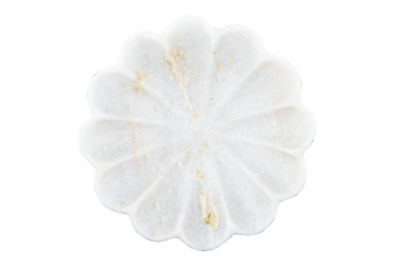 6" Round X 1-1/2"h Carved Marble Flower Shaped Dish, White, , large