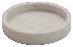 8" Round X 2"h Carved Marble Tray, White, , rollover
