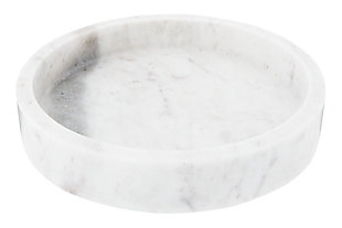 8" Round X 2"h Carved Marble Tray, White, , large