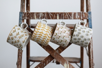 Creative Co-Op 12 Oz. Stoneware Mug (set Of 4 Hand-stamped Patterns), , rollover