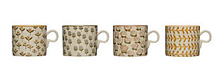 Creative Co-Op 12 Oz. Stoneware Mug (set Of 4 Hand-stamped Patterns), , large