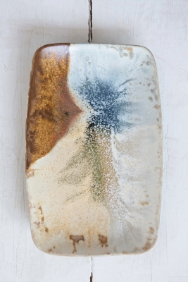 13-1/2"l X 8-3/4"w Stoneware Platter, Reactive Glaze, Multi Color (each One Will Vary), , large